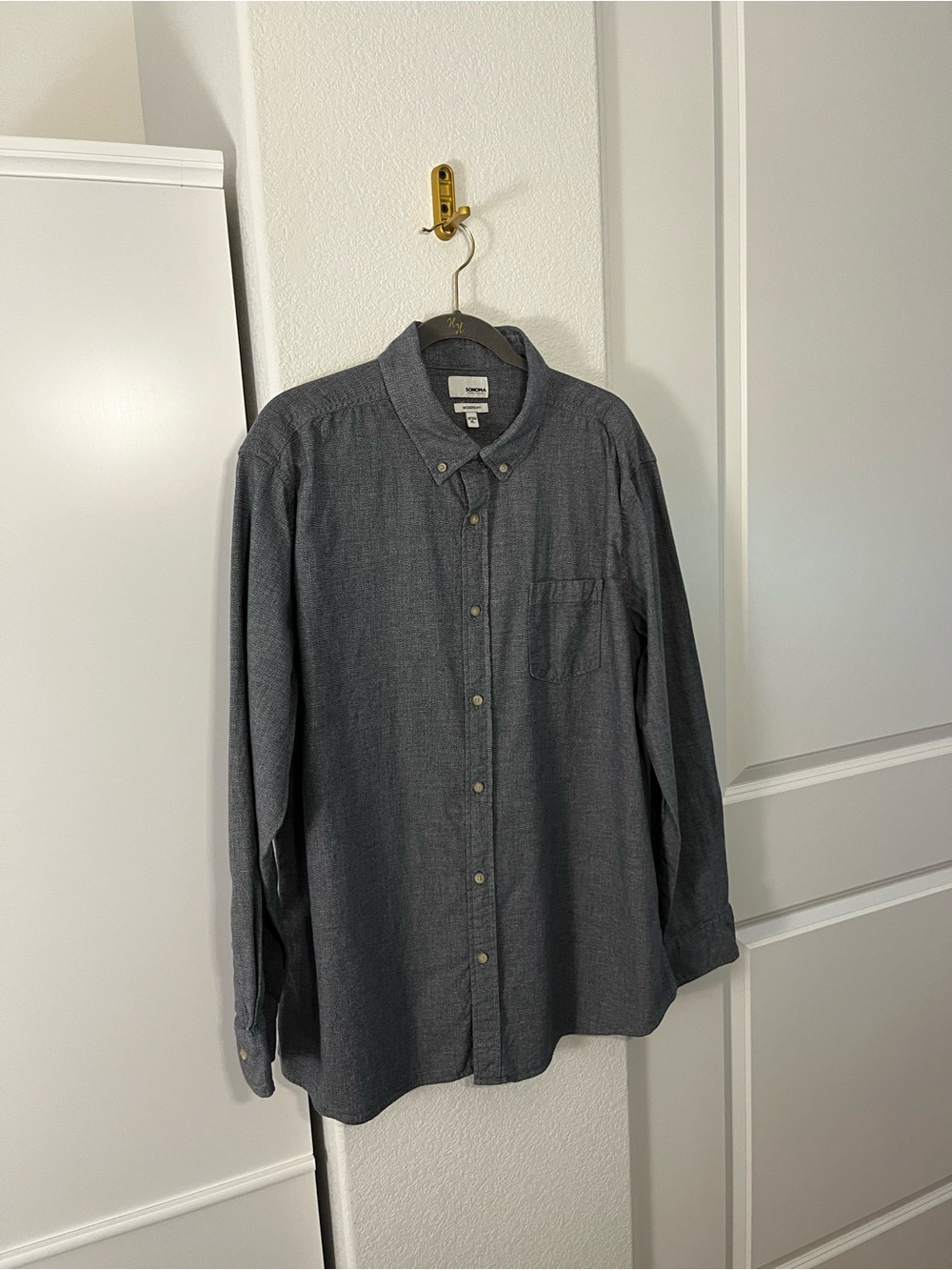 Sonoma Men’s Gray Modern Fit Dress Shirt Size XL Cotton Button Front